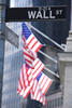 Wall Street sign and American flags Wall Street sign and American flags