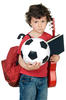 Little boy holding a book, soccer ball, and guitar Little boy holding a book, soccer ball, and guitar