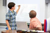 Student showing work to a teacher Student showing work to a teacher
