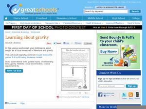 Learning about gravity Worksheet Learning about gravity Worksheet