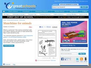Munchtime for animals Worksheet Munchtime for animals Worksheet