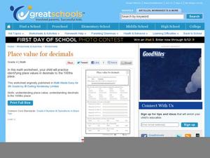 Place Value for Decimals Worksheet Place Value for Decimals Worksheet