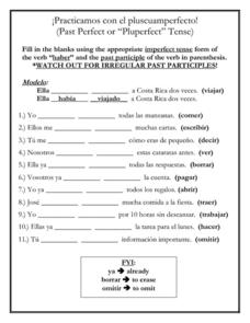 past pluscuamperfecto tense perfect pluperfect el worksheet con practicamos verbs spanish worksheets participle lesson resource planet resources