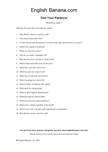 Test Your Patience: Nonsense Quiz 2nd - 3rd Grade Worksheet | Lesson Planet