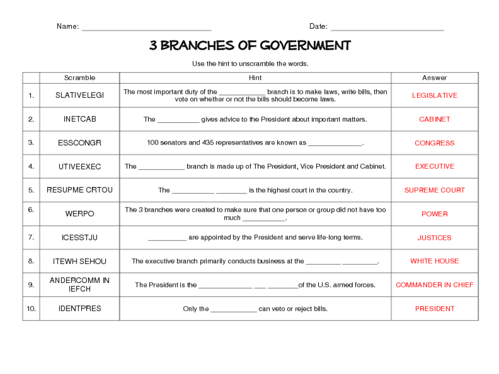 Reading Government Worksheet Third Grade