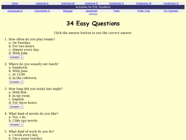 ESL Quiz - 34 Easy Questions (Charles Kelly) I-TESL-J Lesson Plan ESL Quiz - 34 Easy Questions (Charles Kelly) I-TESL-J Lesson Plan