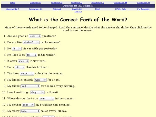 ESL Quiz - Word Forms (Glenn Kelly) I-TESL-J Lesson Plan ESL Quiz - Word Forms (Glenn Kelly) I-TESL-J Lesson Plan