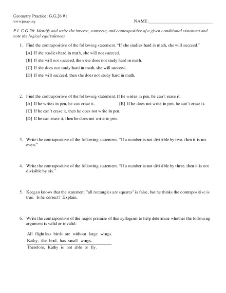 Worksheets Converse Inverse Contrapositive Worksheet kuta converse inverse contrapositive mercy association contrapositive