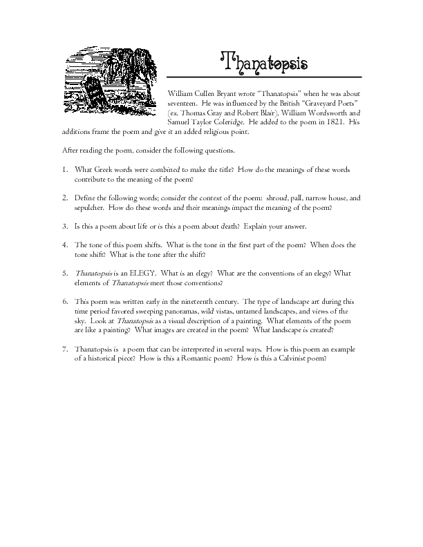 thanatopsis by william cullen bryant essay thanatopsis by william cullen bryant essay