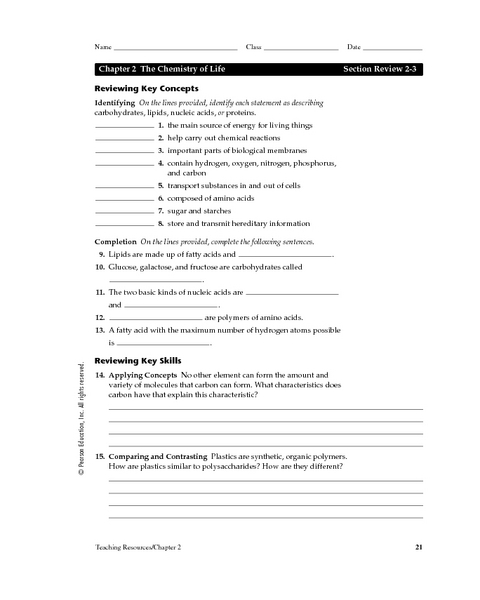 Worksheets The Chemistry Of Life Worksheet the chemistry of life worksheet