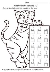 Addition with sums to 10 Worksheet Addition with sums to 10 Worksheet