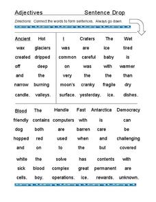 Adjectives: Sentence Drop Worksheet Adjectives: Sentence Drop Worksheet