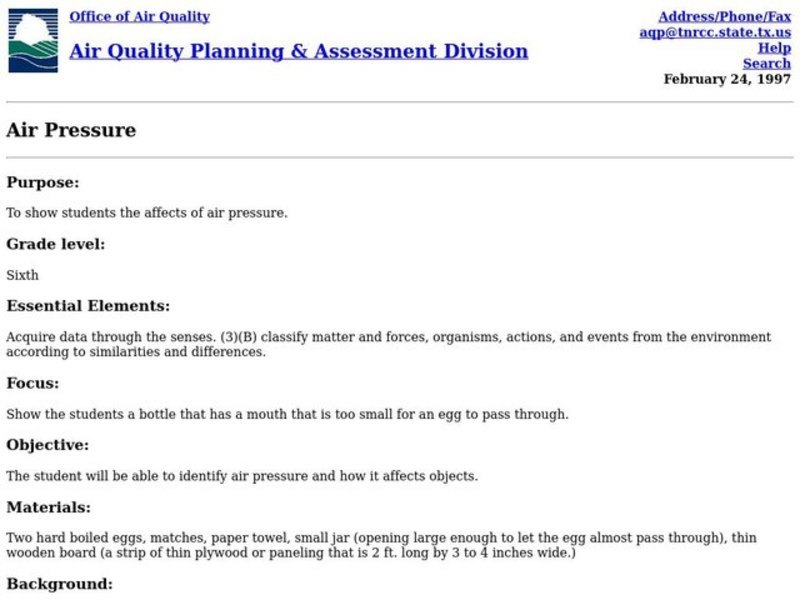 AIR PRESSURE Lesson Plan AIR PRESSURE Lesson Plan