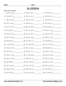 Algebra Worksheet Algebra Worksheet