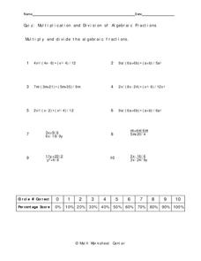Algebraic Fractions Worksheet Algebraic Fractions Worksheet
