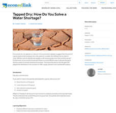 Tapped Dry: How Do You Solve a Water Shortage? Lesson Plan Tapped Dry: How Do You Solve a Water Shortage? Lesson Plan