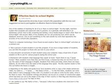 Effective Back-to-School Nights Lesson Plan Effective Back-to-School Nights Lesson Plan