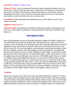 Pedometer Trick or Treat Lesson Plan Pedometer Trick or Treat Lesson Plan
