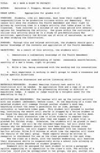 Do I Have a Right To Privacy? Lesson Plan Do I Have a Right To Privacy? Lesson Plan