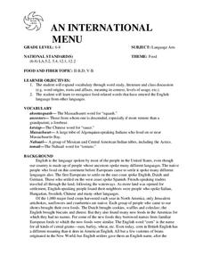 AN INTERNATIONAL MENU Lesson Plan AN INTERNATIONAL MENU Lesson Plan