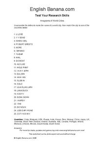 Anagrams of World Cities Worksheet Anagrams of World Cities Worksheet