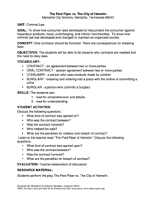 The Pied Piper vs. The City of Hamelin Lesson Plan The Pied Piper vs. The City of Hamelin Lesson Plan