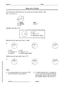 Area of a Circle Worksheet Area of a Circle Worksheet