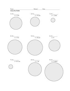 Area of a Circle Worksheet Area of a Circle Worksheet