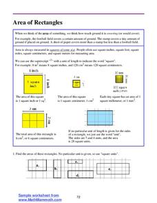 Area of Rectangles Worksheet Area of Rectangles Worksheet