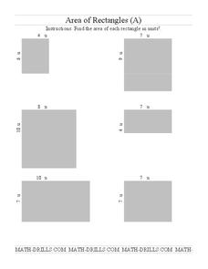 Area of Rectangles Worksheet Area of Rectangles Worksheet