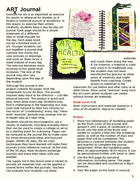 Art Journal Lesson Plan Art Journal Lesson Plan