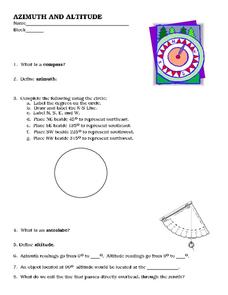 Azimuth and Altitude Worksheet Azimuth and Altitude Worksheet