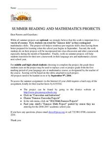 Summer Math Projects Summer Math Projects