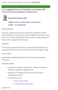 Presidential Election 2000 Lesson Plan Presidential Election 2000 Lesson Plan
