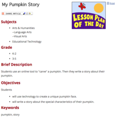 My Pumpkin Story Lesson Plan My Pumpkin Story Lesson Plan