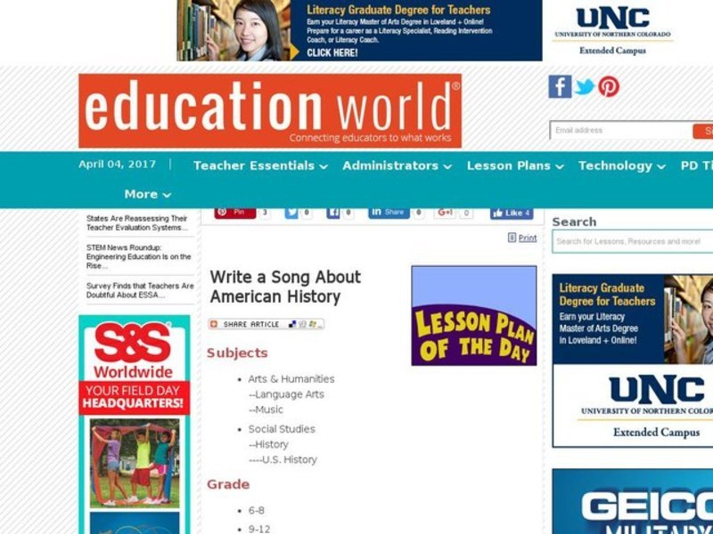 Write a Song About American History Lesson Plan Write a Song About American History Lesson Plan