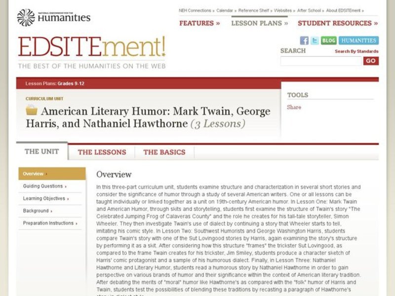 American Literary Humor: Mark Twain, George Harris, and Nathaniel Hawthorne Unit American Literary Humor: Mark Twain, George Harris, and Nathaniel Hawthorne Unit