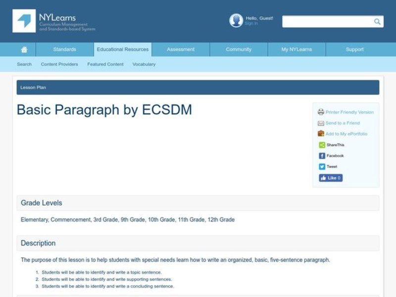 Basic Paragraph Lesson Plan Basic Paragraph Lesson Plan