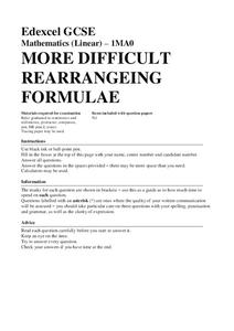 More Difficult Rearranging Formulae Assessment More Difficult Rearranging Formulae Assessment