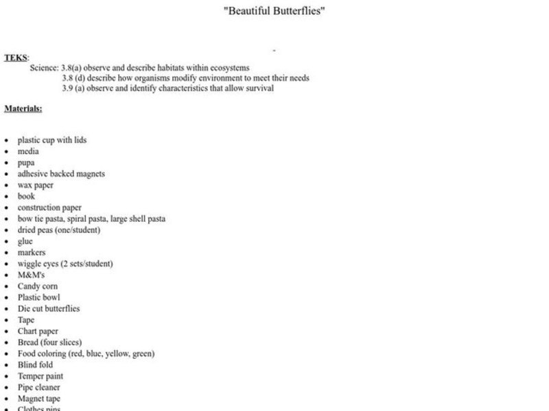 Beautiful Butterflies Lesson Plan Beautiful Butterflies Lesson Plan