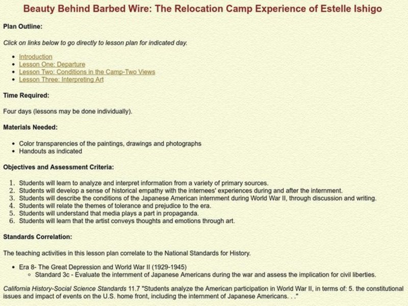 Beauty Behind Barbed Wire: The Relocation Camp Experience of Estelle Ishigo Lesson Plan Beauty Behind Barbed Wire: The Relocation Camp Experience of Estelle Ishigo Lesson Plan