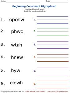 Beginning Consonant Digraph wh Worksheet Beginning Consonant Digraph wh Worksheet