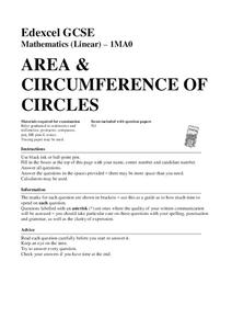 Area and Circumference of Circles Assessment Area and Circumference of Circles Assessment