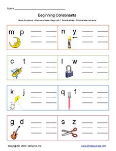 Beginning Consonants 3 Worksheet for Kindergarten - 2nd Grade | Lesson