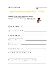 Beginning Forming Questions - "Where" Worksheet Beginning Forming Questions - "Where" Worksheet
