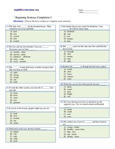 Beginning Sentence Completion 3 Worksheet Beginning Sentence Completion 3 Worksheet