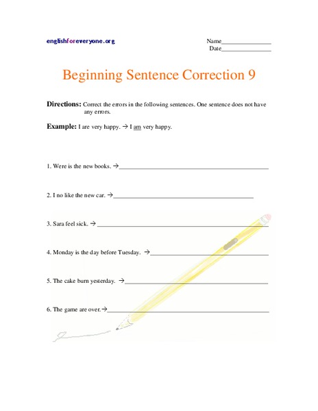 Beginning Sentence Correction Worksheet Beginning Sentence Correction Worksheet