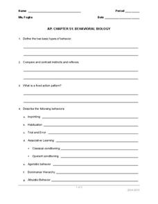 Behavioral Biology Worksheet Behavioral Biology Worksheet