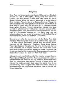 Betsy Ross Worksheet Betsy Ross Worksheet