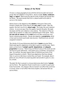 Biomes of the World Worksheet Biomes of the World Worksheet